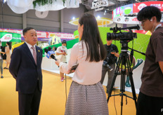 Pete Zhu, from Pagoda, is being interviewed at the show.